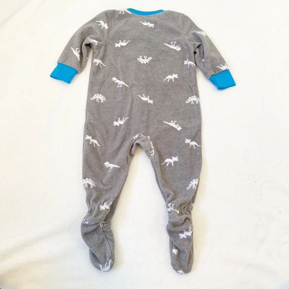 5/$25 Carter's Footed Pajamas Baby Boy 6M Grey Blue Dinosaur ROAR Fleece Sleeper